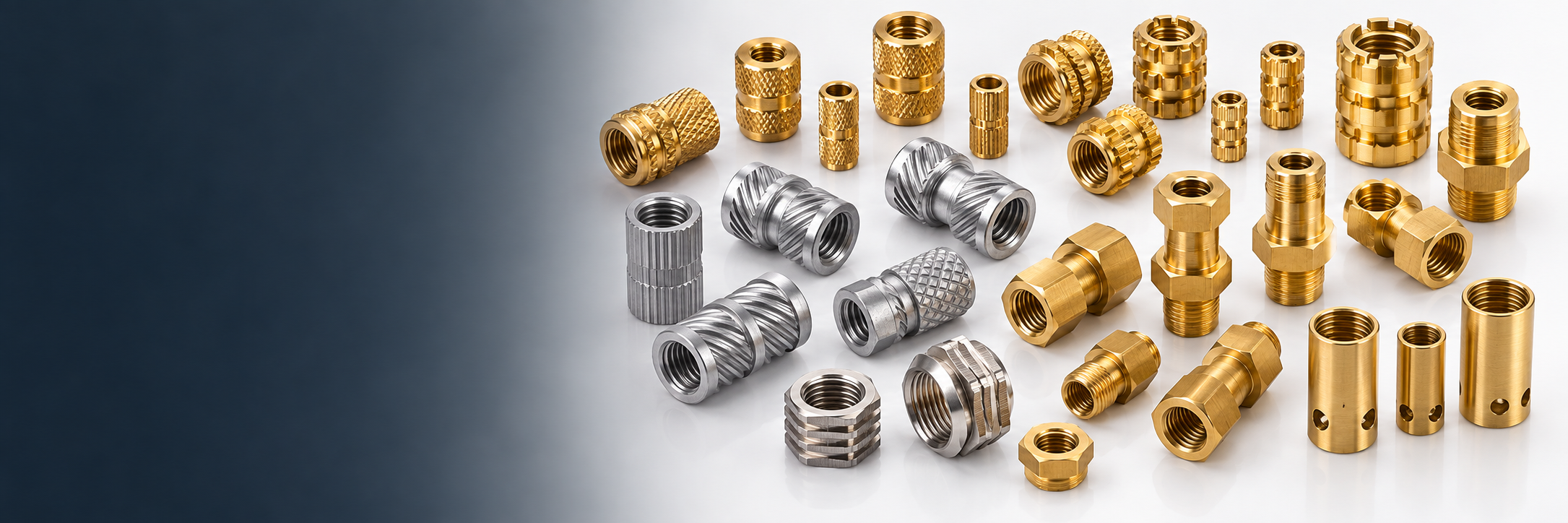 Brass and aluminium moulding inserts, threaded and knurled inserts